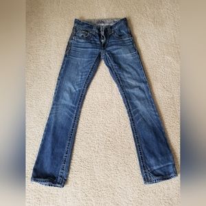 Mens buckle black boot cut jeans.